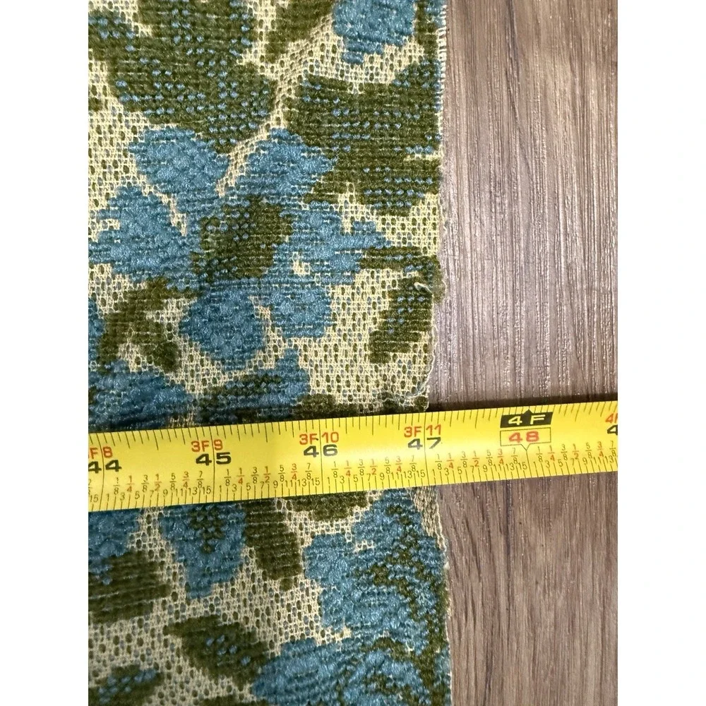 MCM 1960s Upholstery Fabric Blue Green Floral Flower Power 44